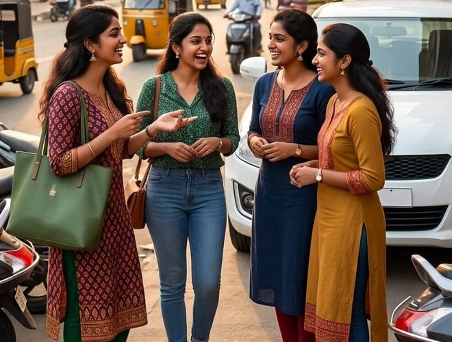 Women learners outside the driving school